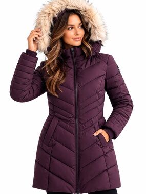 NWT Pajar Queens Quilted Puffer in Oxblood with Faux Fur Hood Trim XS $649